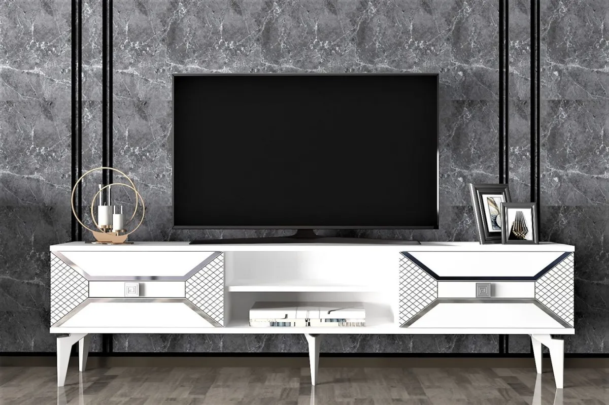 HANAH HOME TV komoda Yumedi, bela/srebrna