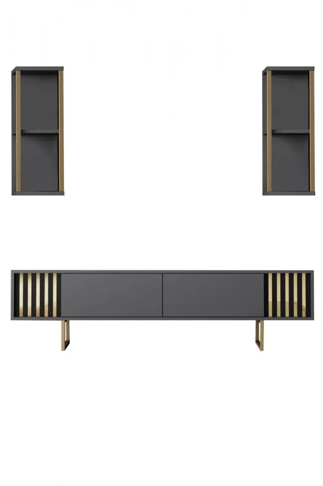 HANAH HOME TV polica Gold Line Anthracite Black 1