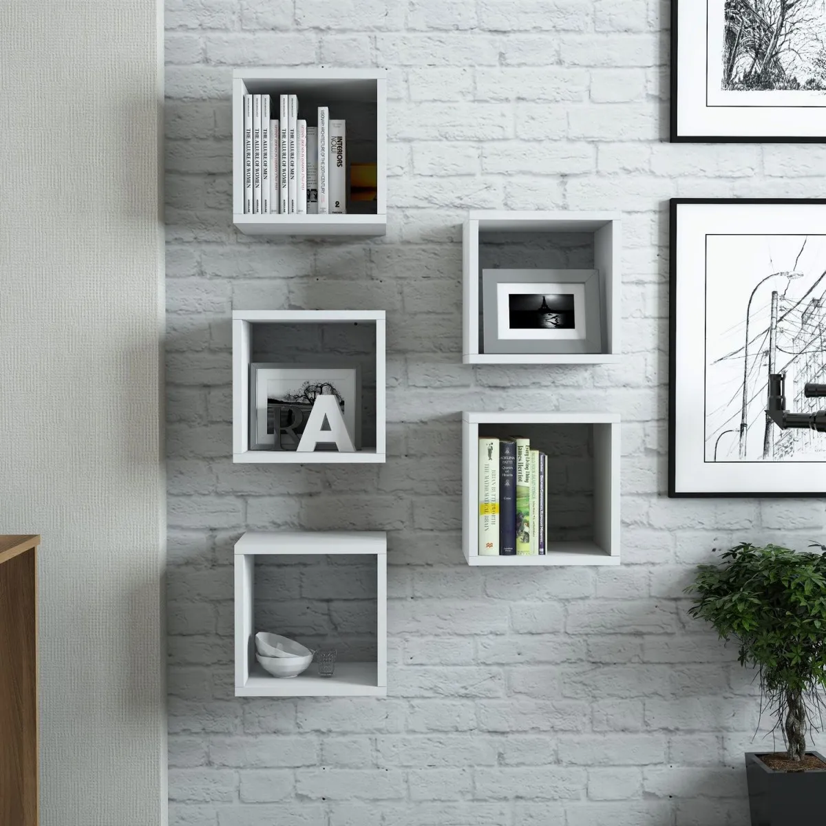 HANAH HOME Zidna polica Box 5/1, bela