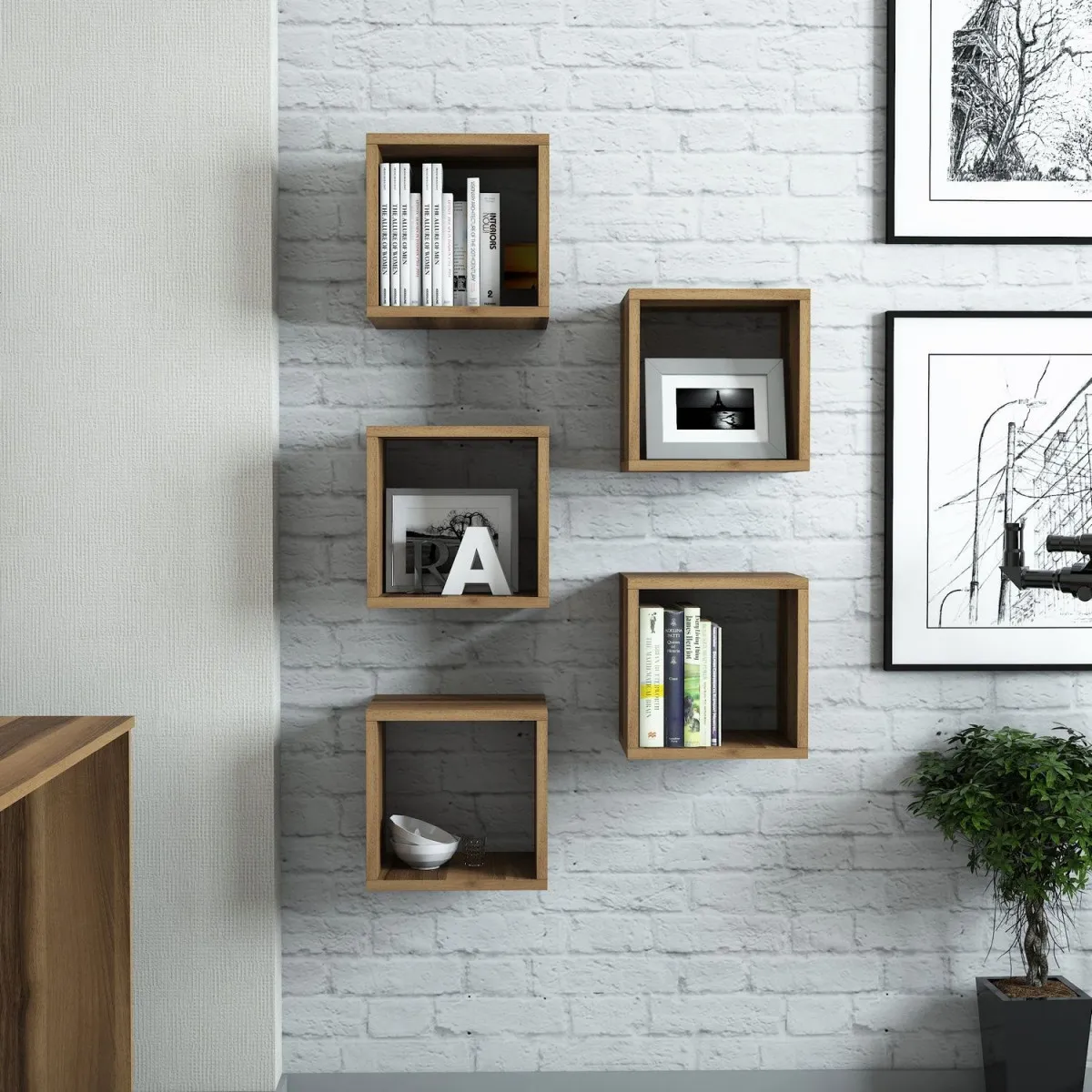 HANAH HOME Zidna polica Box 5/1, braon