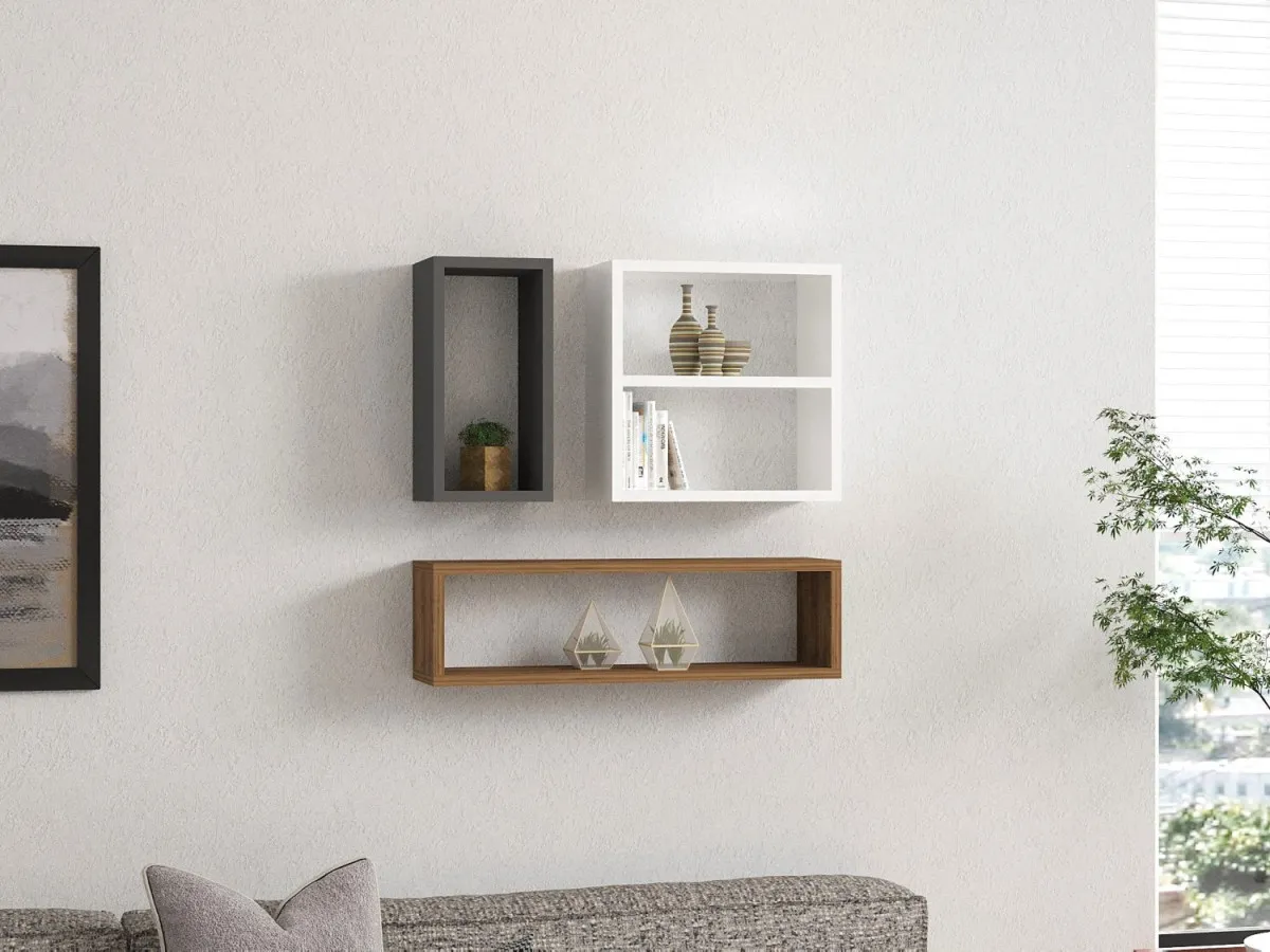 HANAH HOME Zidna polica Ece, bela/braon/antracit