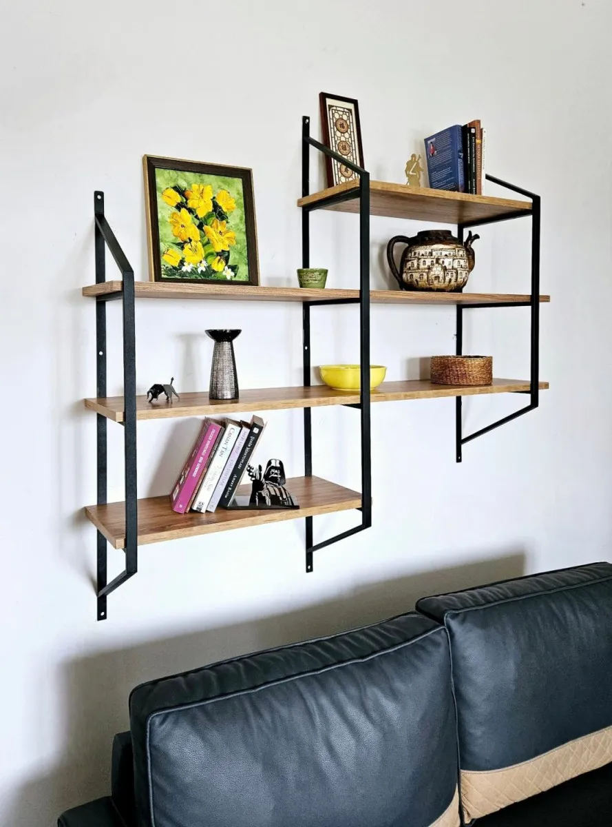 HANAH HOME Zidna polica Raffy5, braon/crna