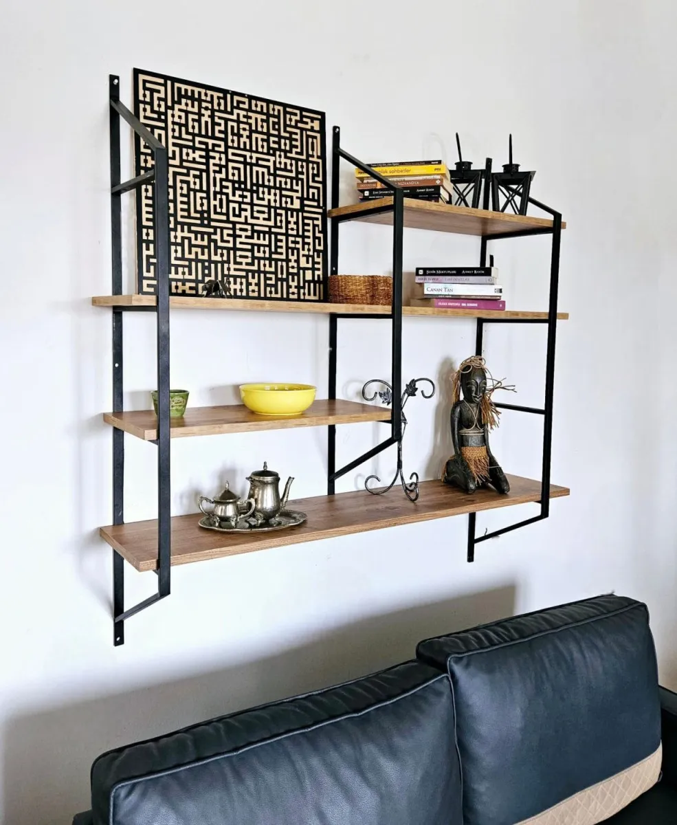 HANAH HOME Zidna polica Raffy6, braon/crna