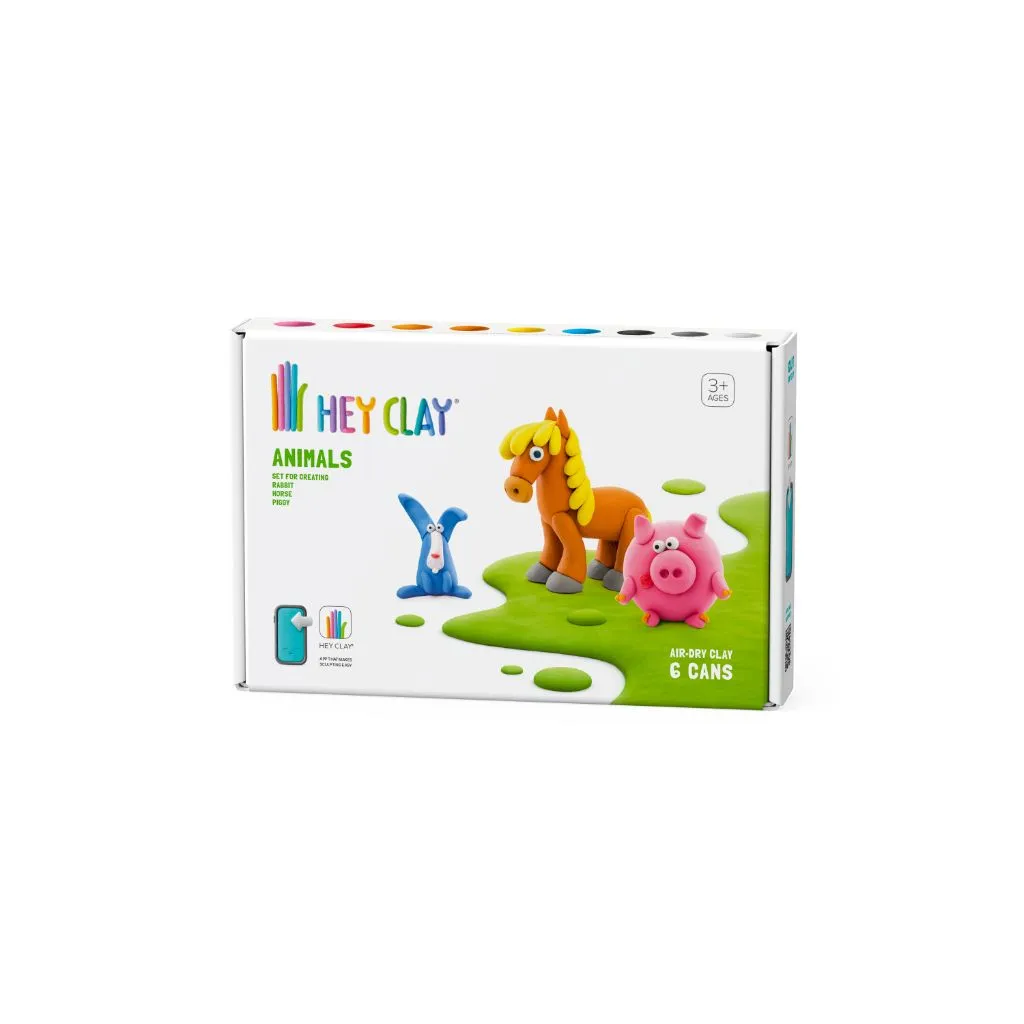 HEY CLAY Glina Animals - 6 cans - Piggy, Horse, Rabbit