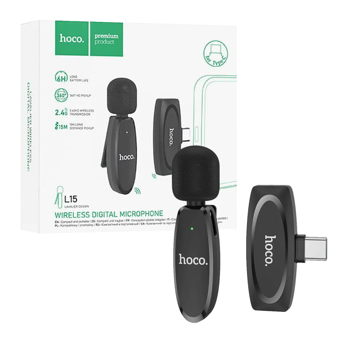 hoco. Bežični mikrofon L15 Crystal Lavalier sa USB type C konektorom
