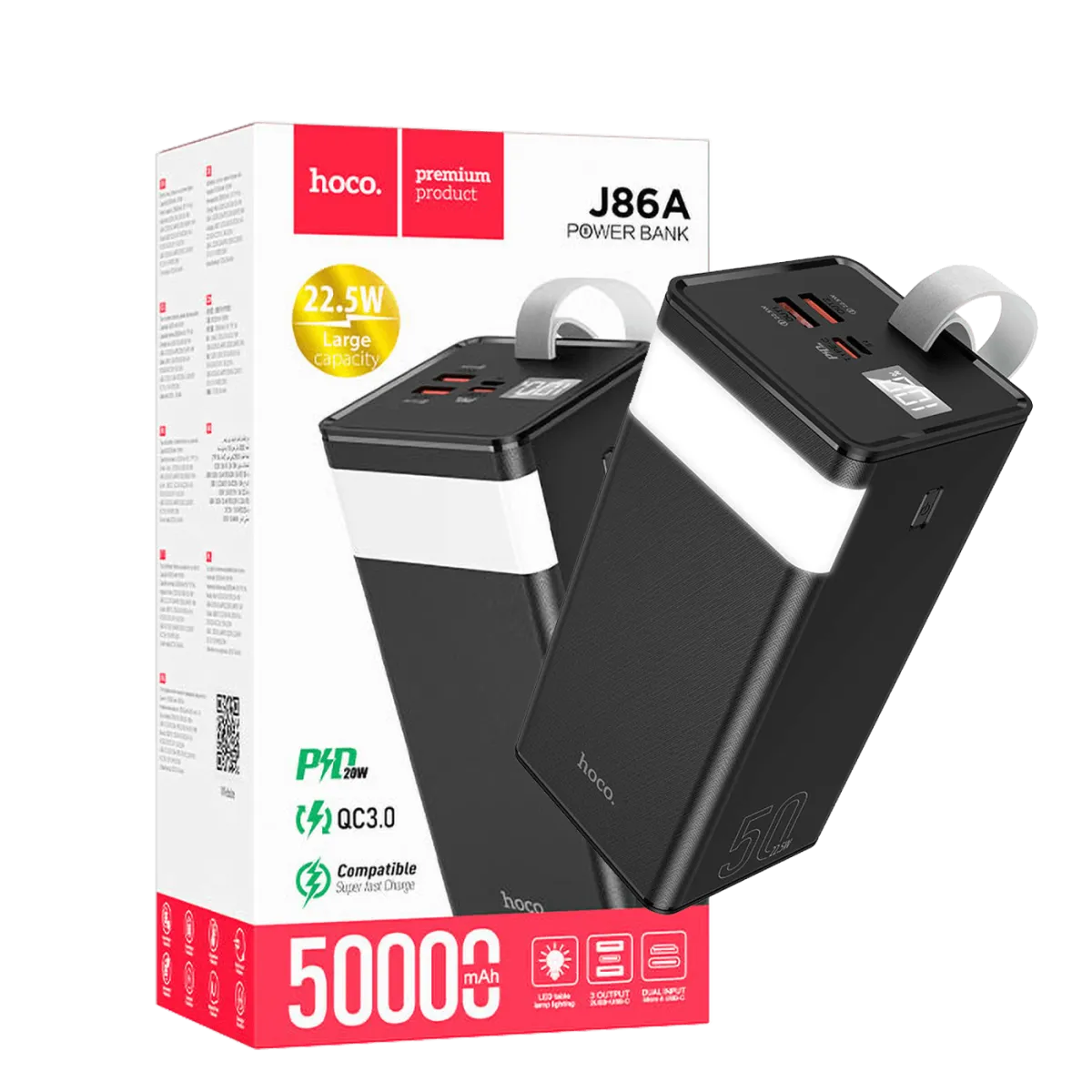 hoco. Power bank 50000mAh, Micro-USB / Tipe-C 18W - J86A Powermaster