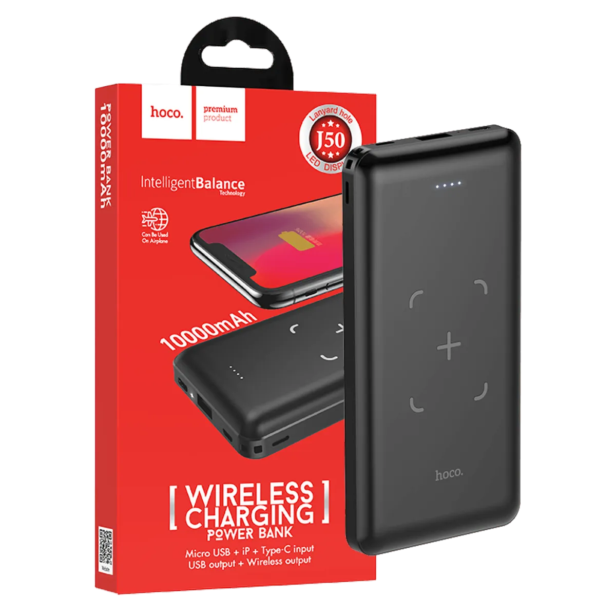 hoco. Power bank - J50 Surf, 10000mAh, bežično punjenje