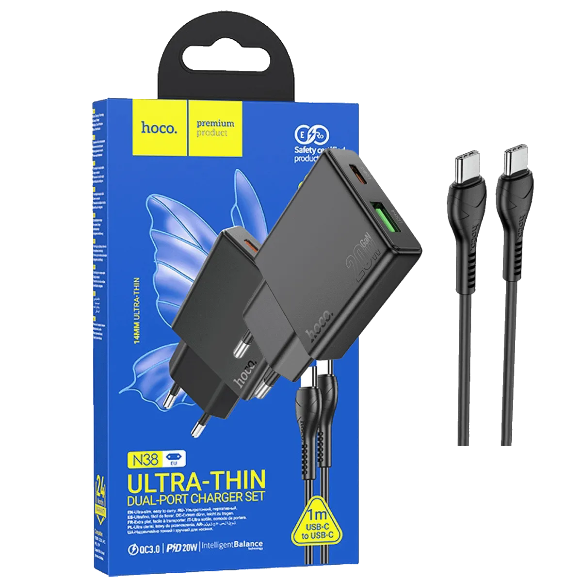 hoco. Punjač kućni N38 brzi, PD20W + QC3.0 Dual Port, Delgado type C