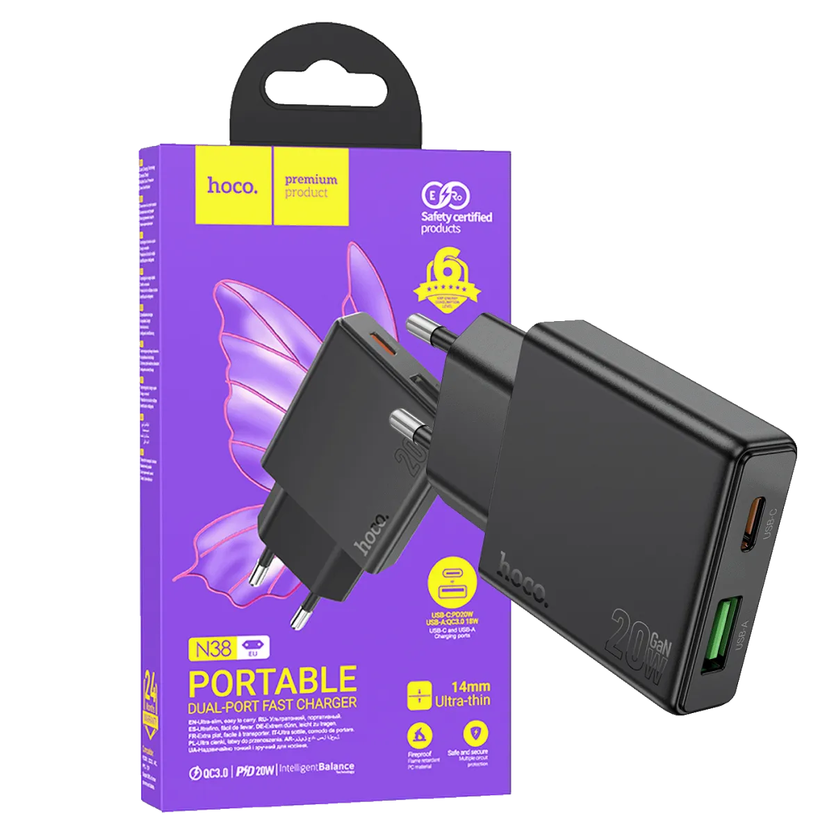 hoco. Punjač kućni N38 brzi, PD20W + QC3.0 Dual Port - N38 Delgado EU