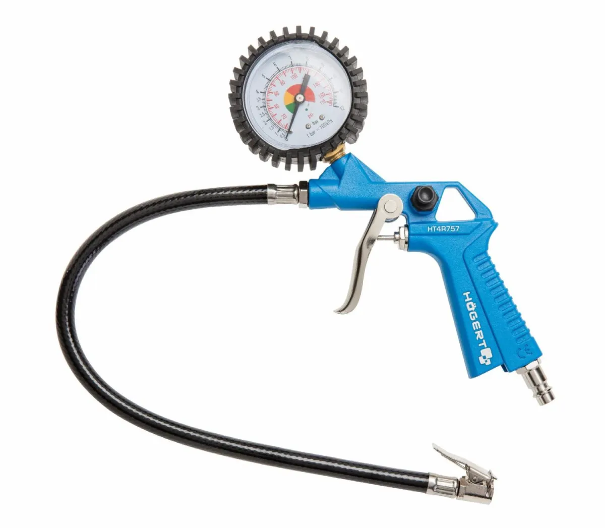 HOGERT Pištolj za pumpanje s manometrom 0-12 bar priključak 1/4" crevo 450 mm