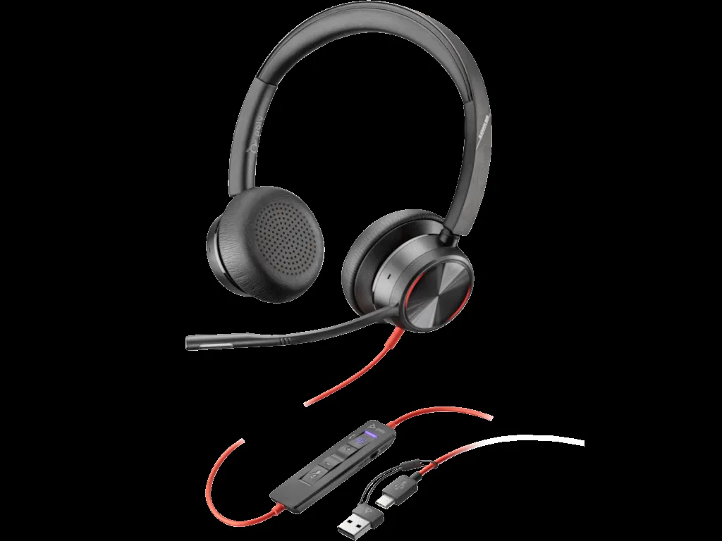 HP Slušalice Poly Blackwire 8225 Stereo USB-C Headset +USB-C A adapter 8X225AA, crna