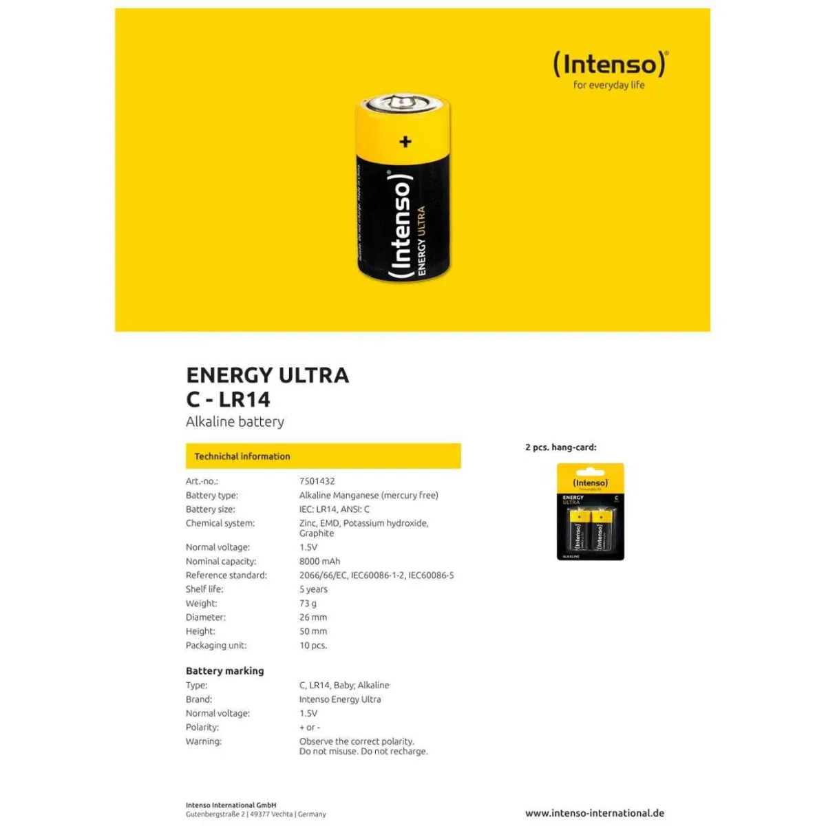 INTENSO Baterija alkalna, LR14 / C, 1,5 V, blister 2 kom - LR14 / C