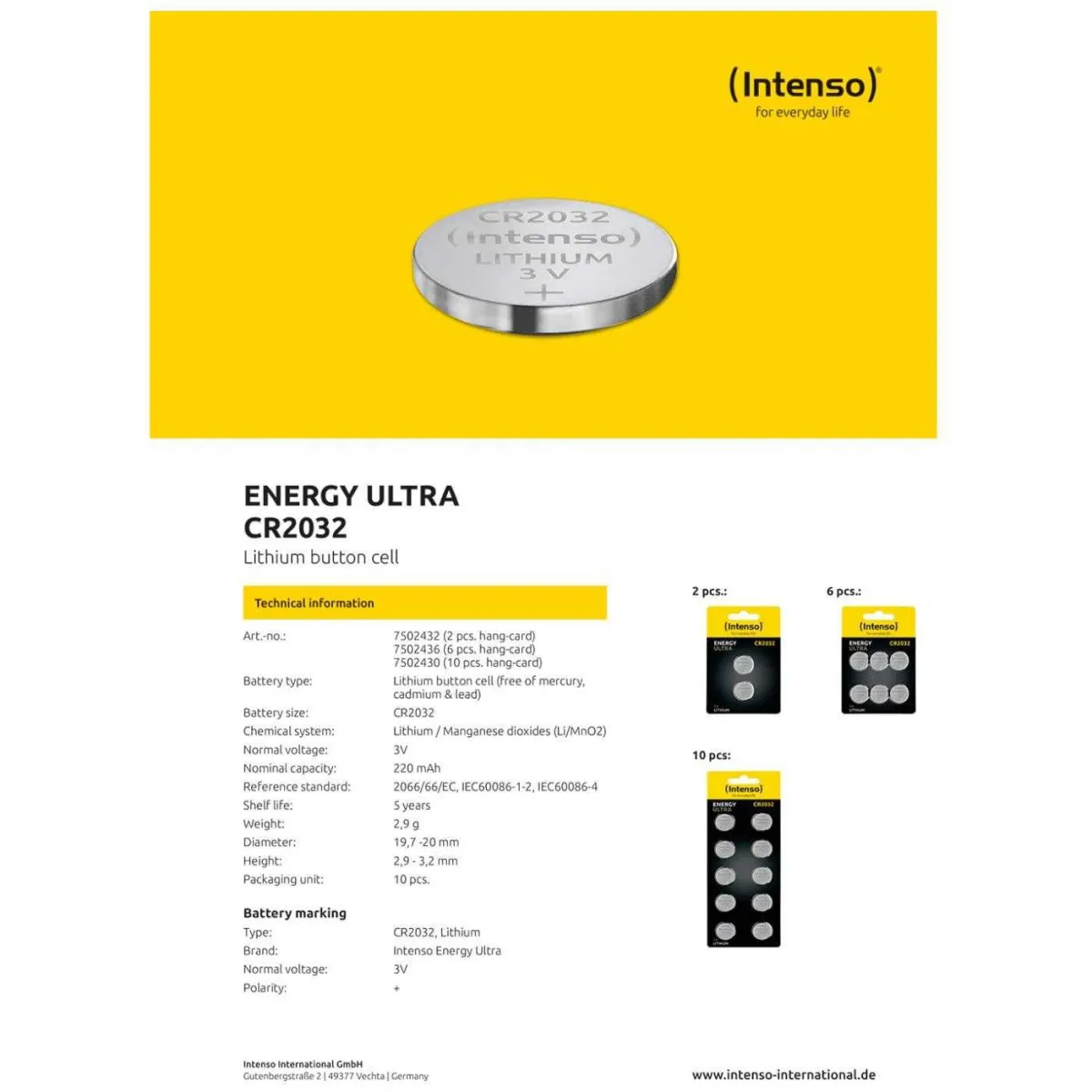 INTENSO Baterija litijumska, CR2032/6, 3 V, dugmasta,blister 6 kom - CR2032/6