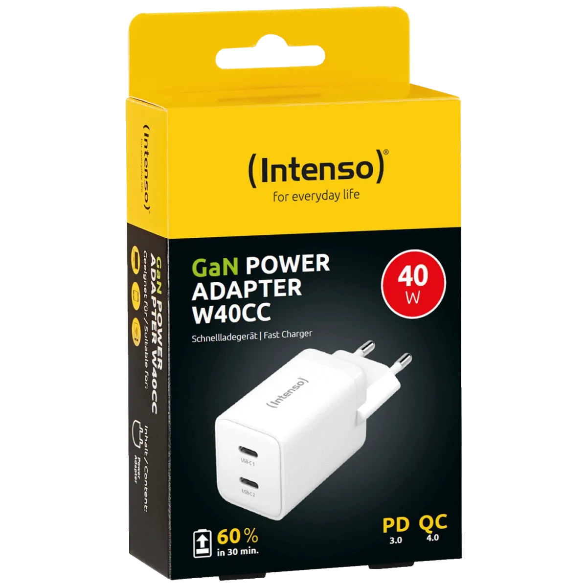 INTENSO Punjač kućni/ brzi W40CC GaN 2 x USB-C/ 3A/ 40W