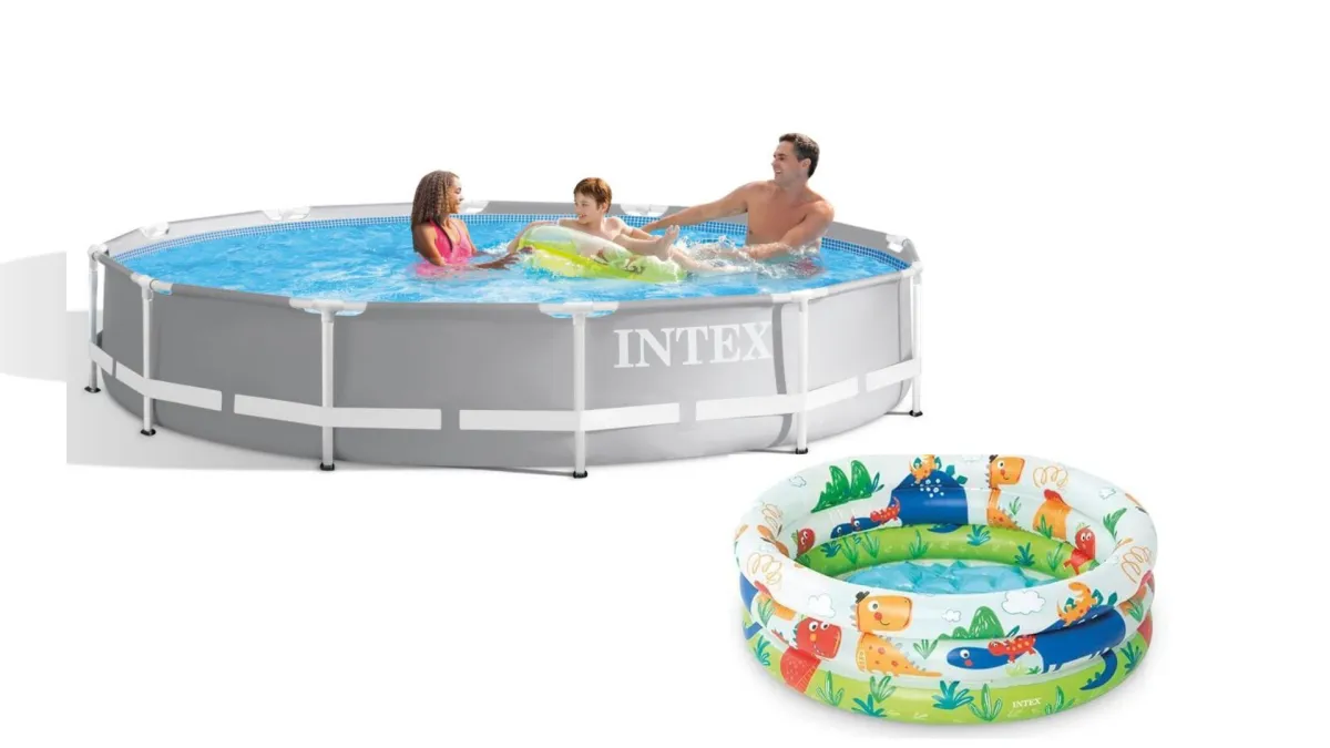 INTEX Bazen sa metalnim okvirom 366 x 76 cm/ 26712NP + INTEX Bazen pvc dino buddies 3-ring baby pool