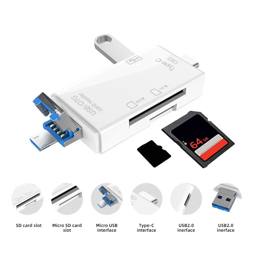 Čitač kartica USB JWD 6u1 OTG beli