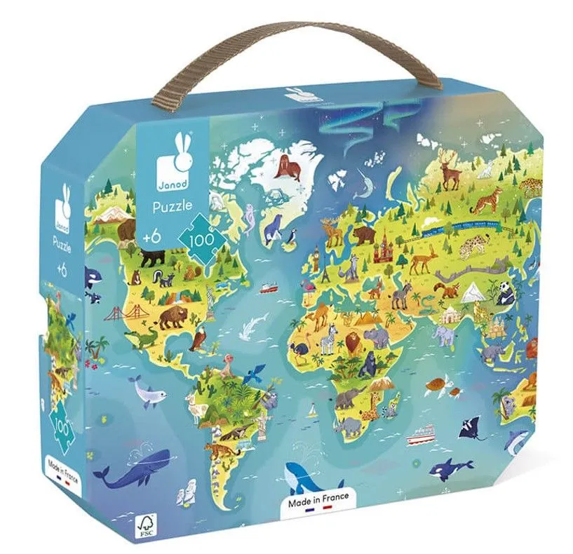 JANOD Puzzle za decu Mapa sveta - 100 delova