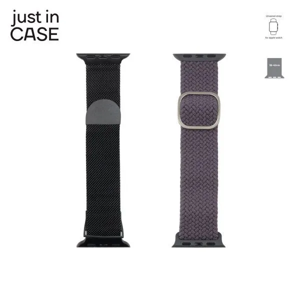 JUST IN CASE 2u1 Narukvica 38-41mm crna MILANESE + siva tekstil