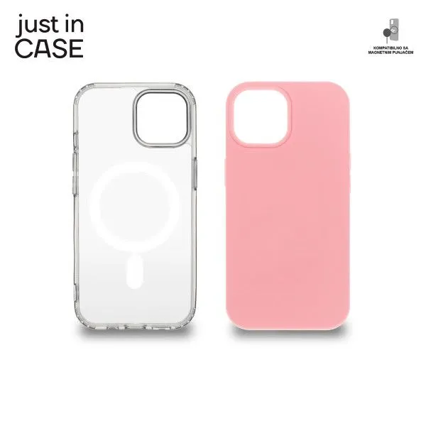 JUST IN CASE Silikonska maska Magsafe 2u1 za iPhone 15 Plus/ providna/roze