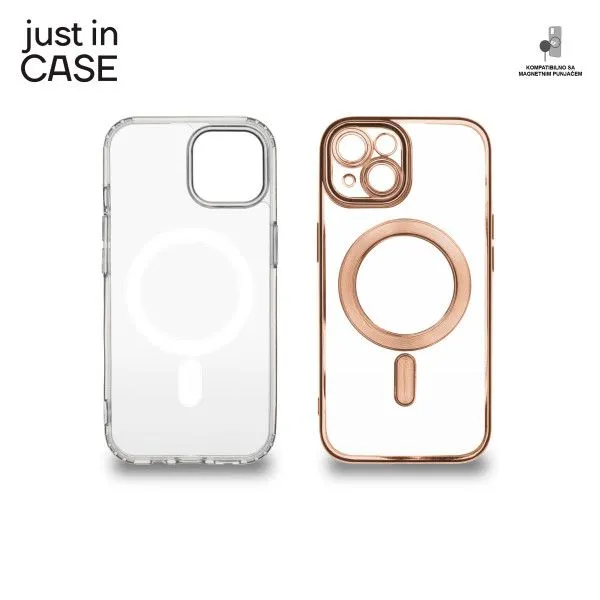 JUST IN CASE Silikonska maska Magsafe 2u1 za iPhone 15 Plus/ providna/roze