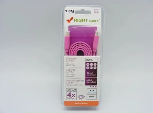 Kabel HDMI na HDMI flat 1/8m pink