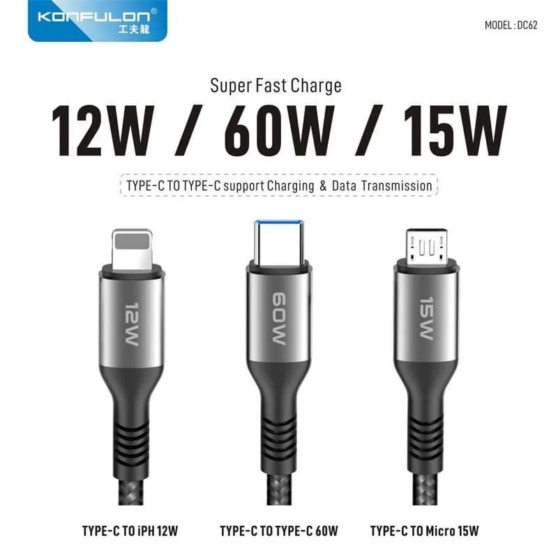 Kabel KONFULON Joko DC62 60w Type-C 3u1 crni 1/2m