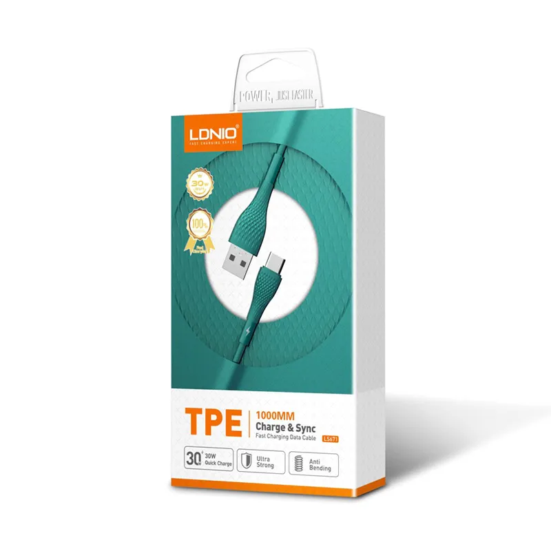Kabel LDNIO LS671 USB na Type-C sivi 1m