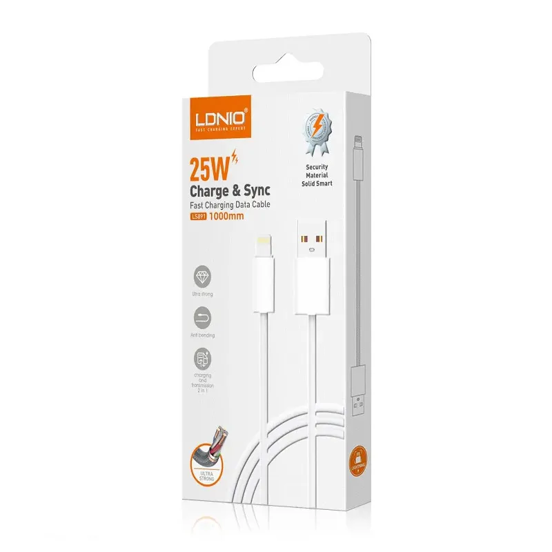 Kabel LDNIO LS891 25W Fast USB na iPhone Lightning beli 1m