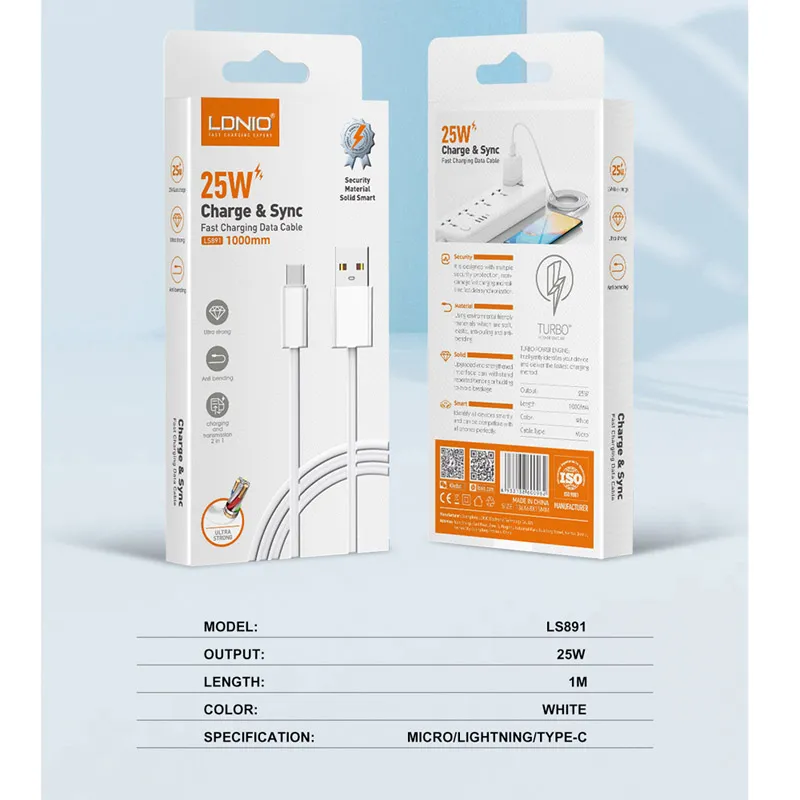 Kabel LDNIO LS891 25W Fast USB na Type-C beli 1m