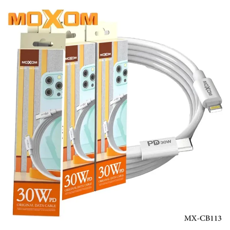 Kabel Moxom MX-CB113 PD 30W na Type-C na iPhone Lightning beli 1m