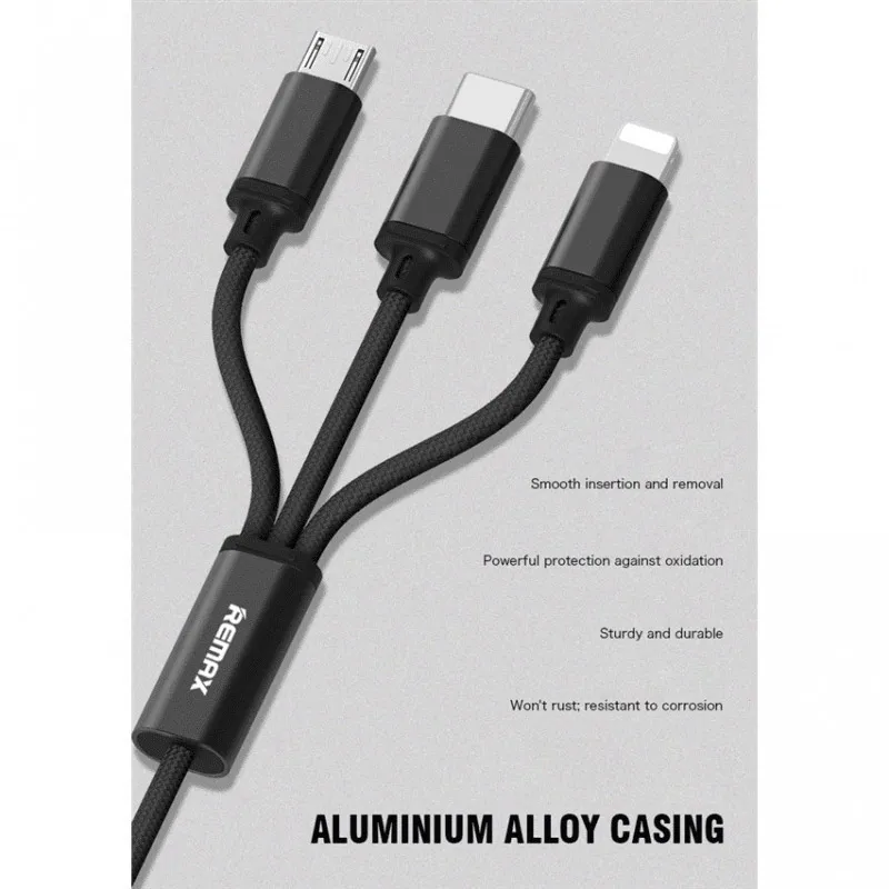 Kabel Remax Gition RC-131 3u1 za iPhone Lightning/ Micro USB/ Type-C crni 1m