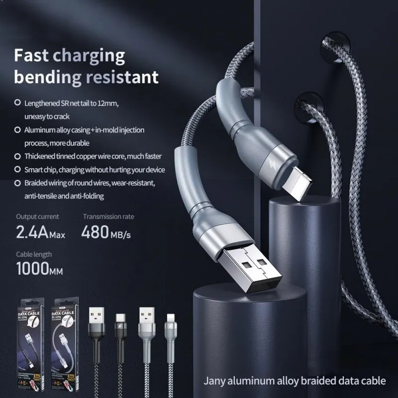 Kabel Remax Jany Aluminium Alloy Braided RC-124a 2.4A Type-C crni