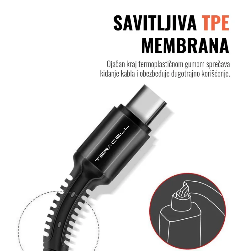 Kabel Teracell Evolution CA-320 iPhone Lightning 2.4A crni 1m