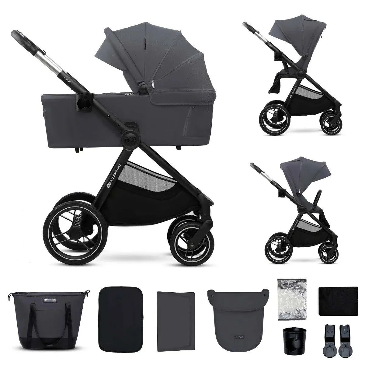 KINDERKRAFT kolica za bebe Nea 2 2u1, siva