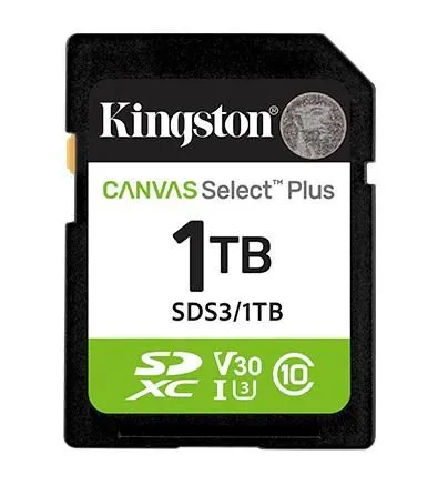 KINGSTON SD Card 1TB/ Canvas Select Plus/ SDHC Class10 UHS-1 U3 V30/ up to 150MB/s read