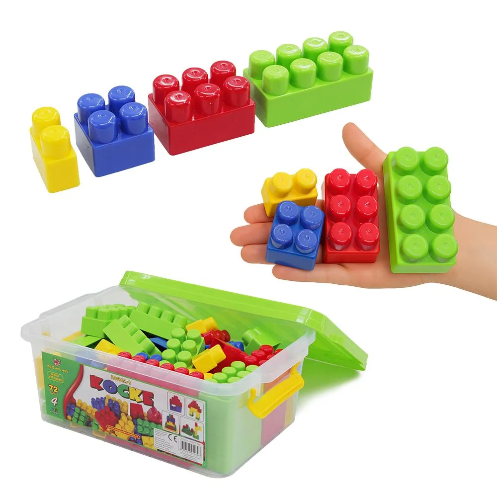 Kocke za decu KOCKE DEČIJE OSNOVNE set 72 kom. Kutija - 4 vrste kocki u setu - širine kocki 4.5cm
