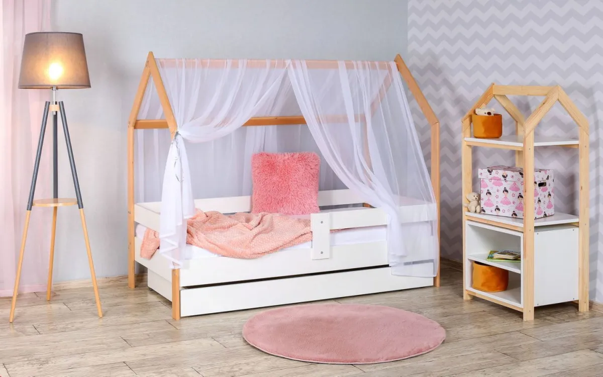 Krevet Kucica Sa Fiokom I Dušekom160X80 Domek Bela (Bukva)
