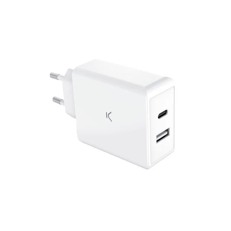 KSIX Kućni Punjač BXCDC65DGAN ULTRA BRZI 65W DUAL USB A+USB C konektori/ bela