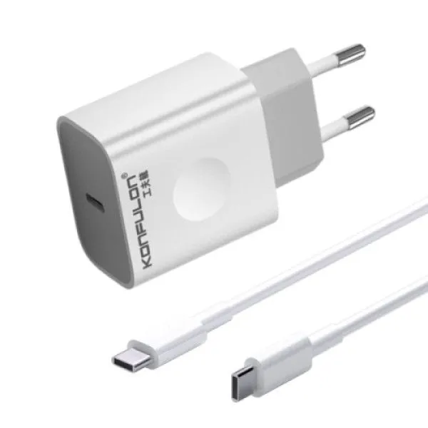 Kucni punjac KONFULON C69D+DC15 PD20W sa PD kablom Type C na Type C beli