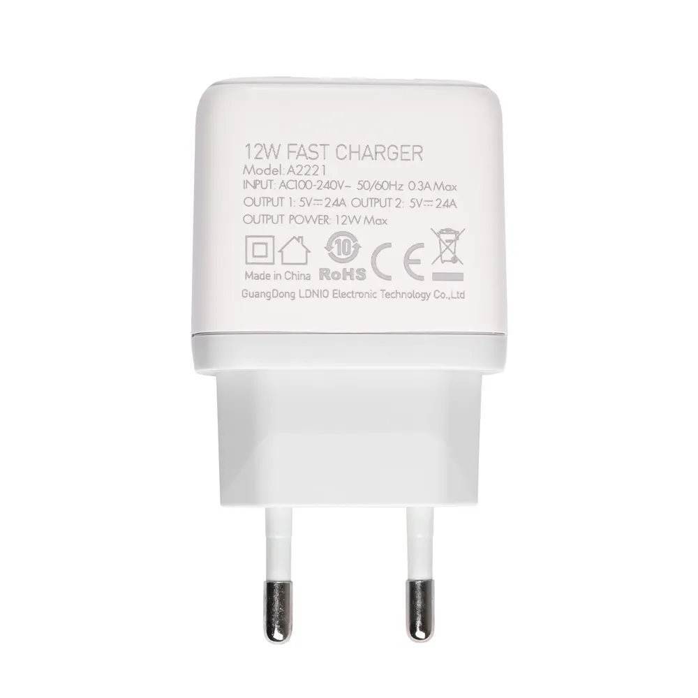 Kucni punjac LDNIO A2221 2xUSB/ 12W sa iPhone lightning kablom beli