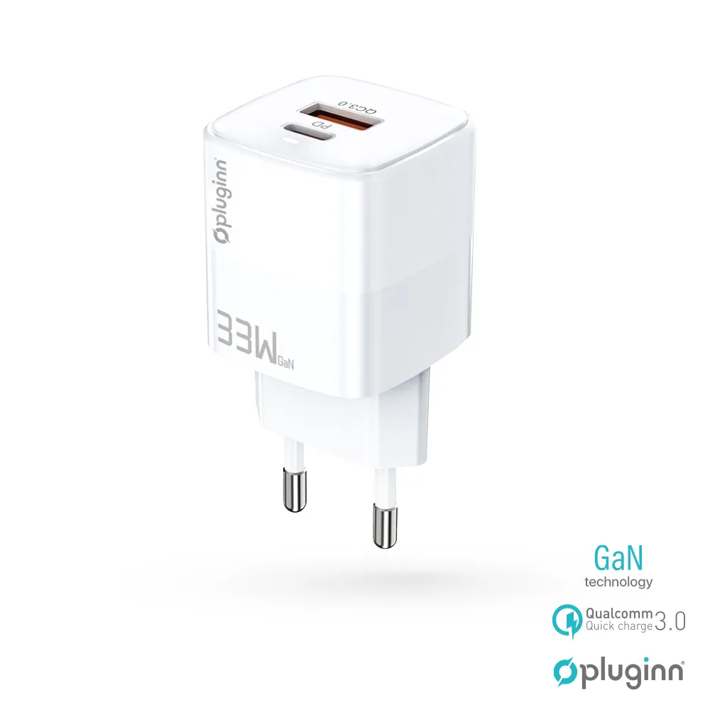 Kucni punjac Pluginn PI-D73-33w, GaN, QC3.0 PD3.0, PPS, USB-PD 20W+33W, 53W (total) beli CE