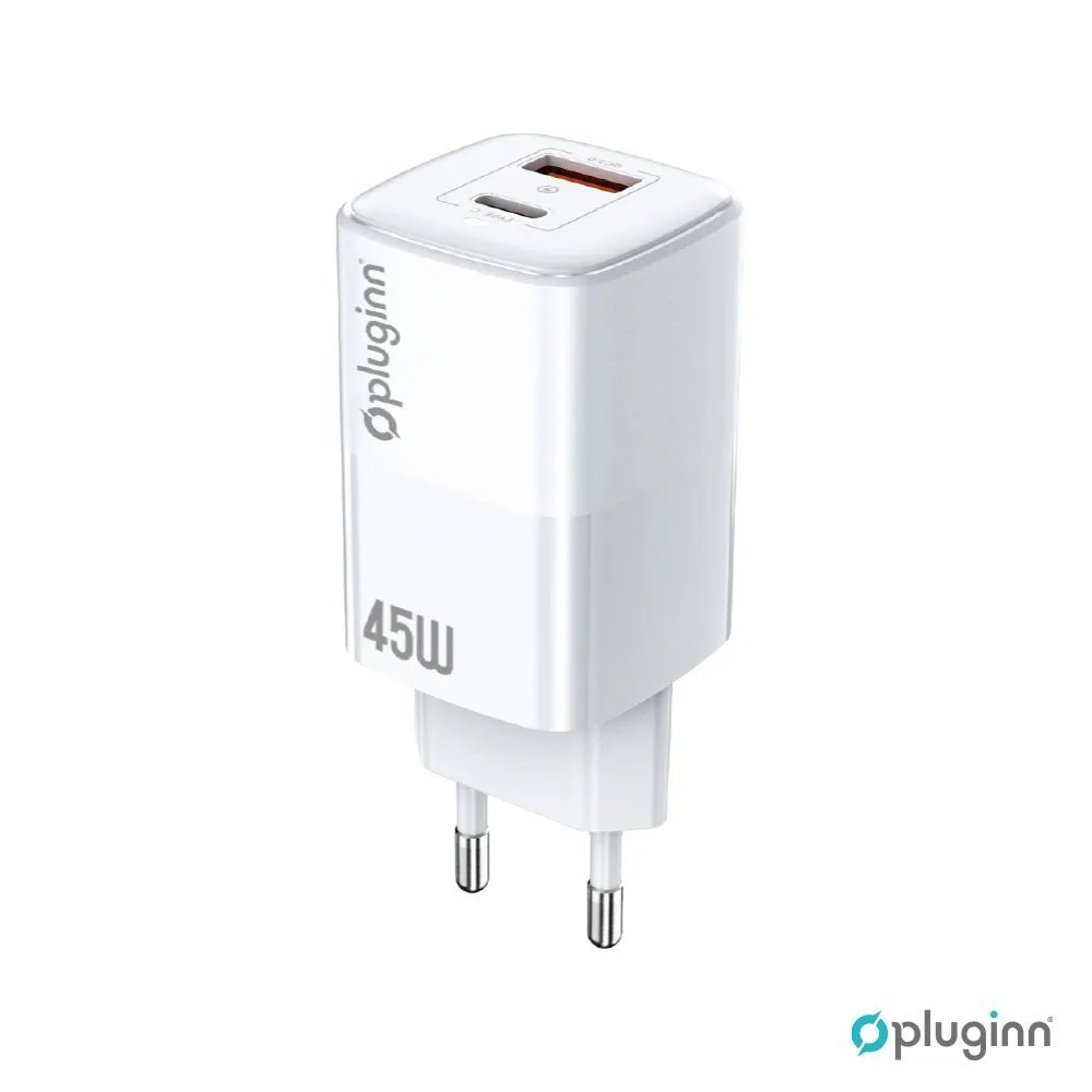 Kucni punjac Pluginn PI-D74-45w/ GaN/ QC3.0/ PD3.0/ PPS/ USB 19W/ PD 45W sa PD Type C kablom beli CE