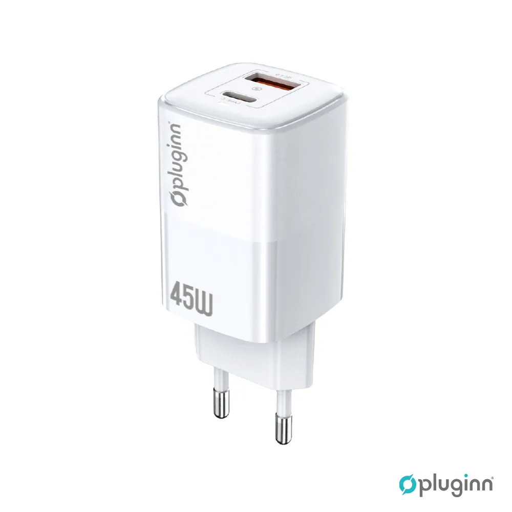 Kucni punjac Pluginn PI-D74-45w/ GaN/ QC3.0/ PD3.0/ PPS/ USB 19W/ PD 45W sa PD iPhone lightning kablom beli CE