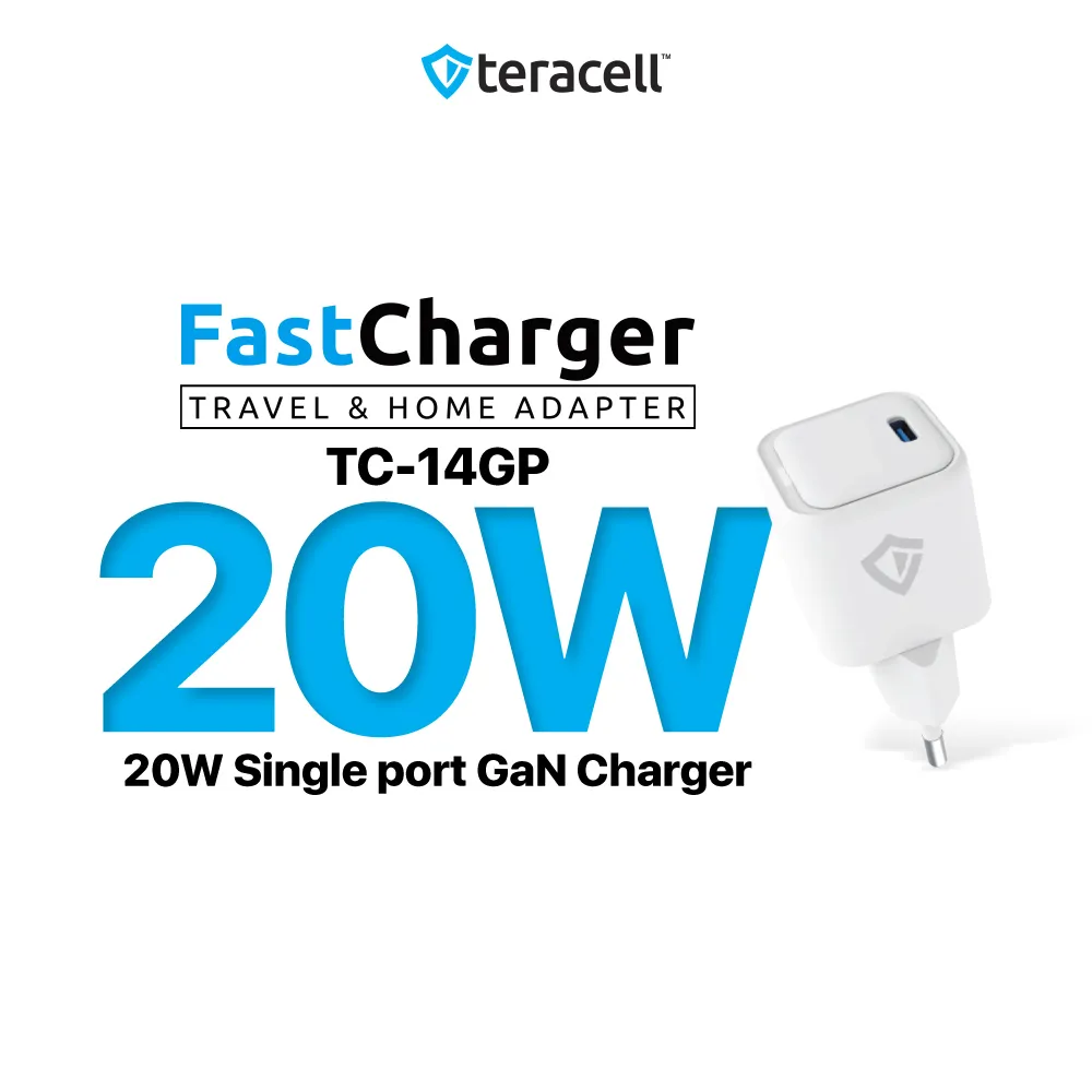 Kucni punjac Teracell Evolution TC-14GP/ GaN/ PD 3.0/ 20W sa PD iPhone lightning kablom beli CE