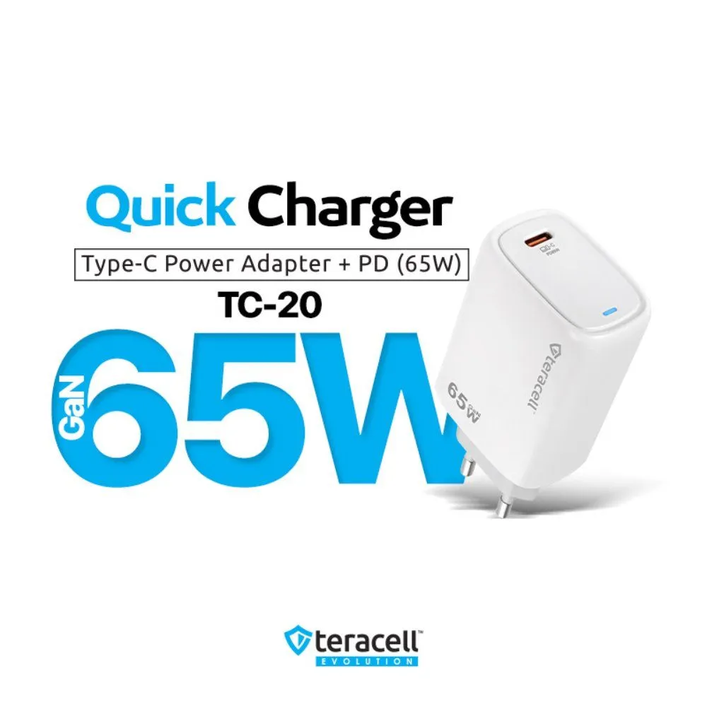 Kucni punjac Teracell Evolution TC-20/ GAN/ PD Fast charging 65W beli CE