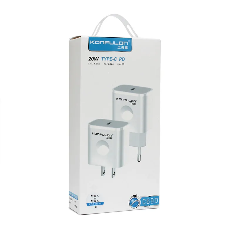 Kućni punjač KONFULON Joko C69D+DC15 PD20W sa kablom Type-C na Type-C beli 1m
