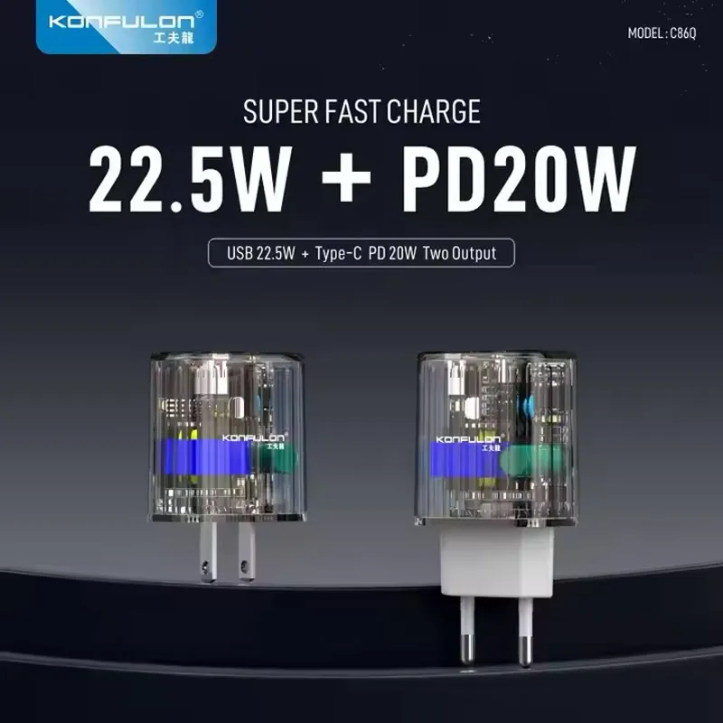 Kućni punjač KONFULON Joko C86Q PD 22.5W/ USB 3.0 22.5w sa kablom Type-C na iPhone Lightning beli 1m