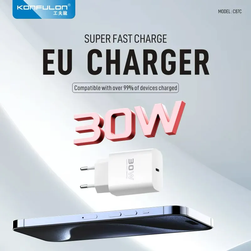 Kućni punjač KONFULON Joko C87C 30W sa kablom Type-C na Type-C beli 1m