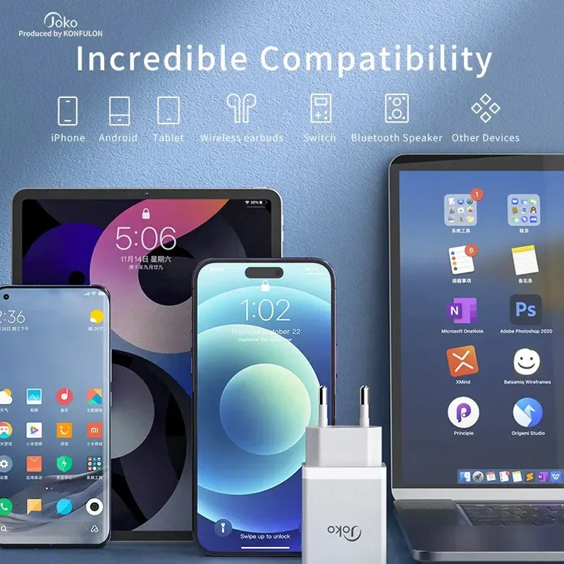 Kućni punjač KONFULON Joko JK77 2.4A sa kablom USB na iPhone Lightning beli 1m