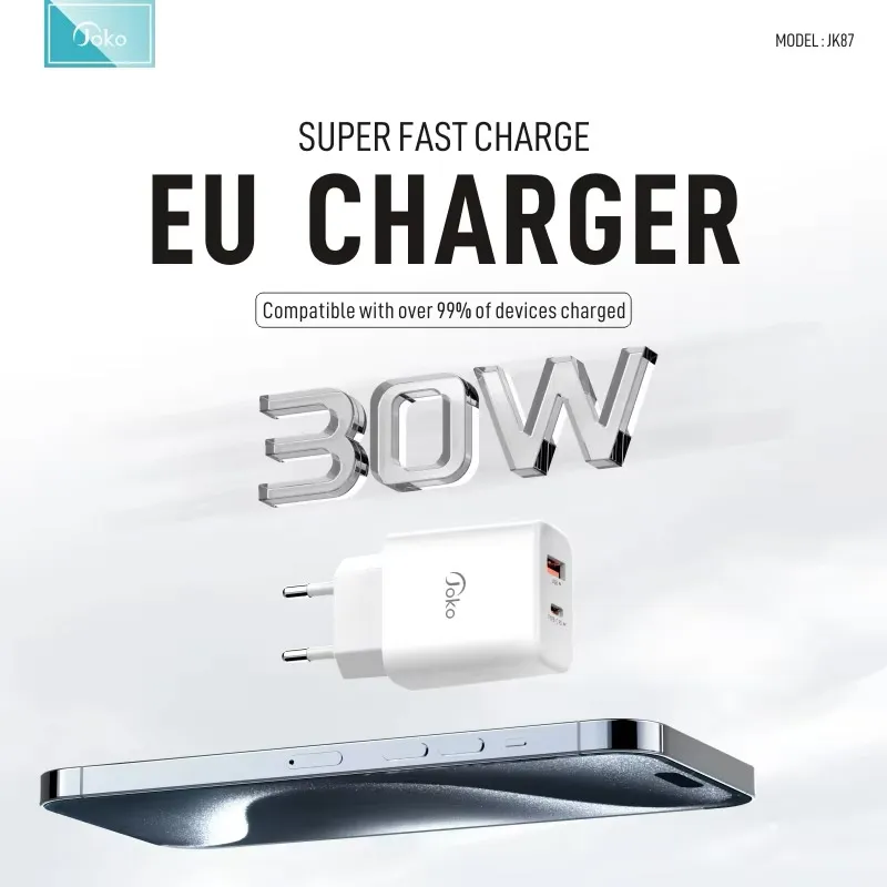 Kućni punjač KONFULON Joko JK87 PD 30W/ USB Q.30W sa kablom USB na Type-C beli 1m